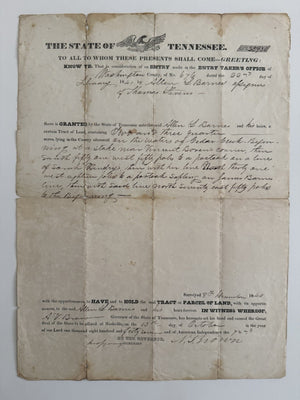 Tennessee Land Grant 1840 Signed By Governor Brown