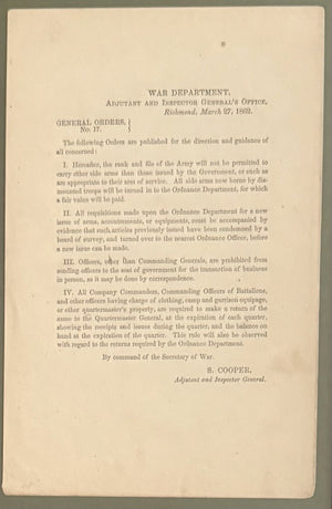 Civil War Confederate General Orders, 1862