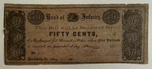 1861 Bank Of Industry Martinsberg Virginia Civil War Obsolete Note