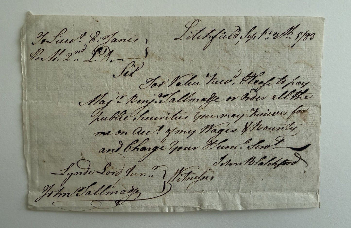 1783 Benjamin Talmadge Revolutionary War Harbored Culper Spy Ring Washington 
