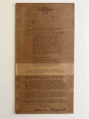 1917 Theodore Roosevelt Volunteer Force Letter Possibly Hand Signed Rough Riders
