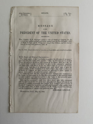1862 Civil War Abraham Lincoln Senate Document