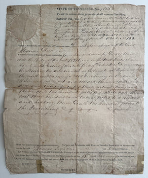 1822 Tennessee Military Land Grant – Governor William Carroll – State Seal