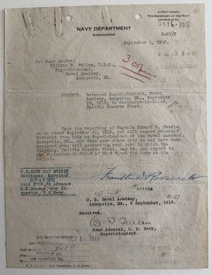 1915 Franklin D Roosevelt Signed Navy Document