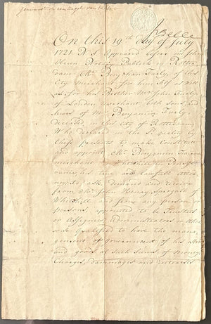 300 Year Old Pennsylvania Colonial Era Document