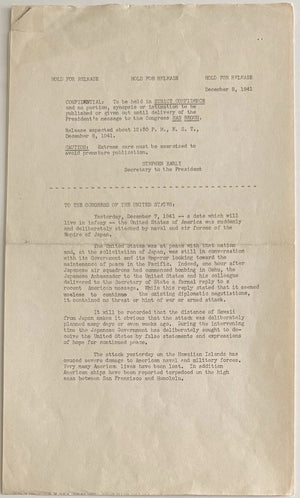 1941 FDR “Day of Infamy” Speech – ORIGINAL Press Release Copy