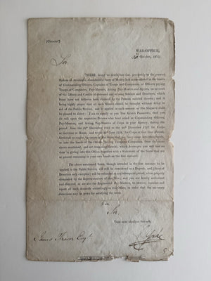 1802 British War Office Circular Napoleonic Era Accounting Document
