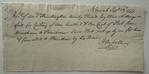 1777 Revolutionary Receipt-Possible Connection To Declaration Signer Huntington