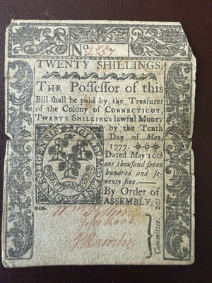 1775 Connecticut Colonial Currency Printed By T. Green