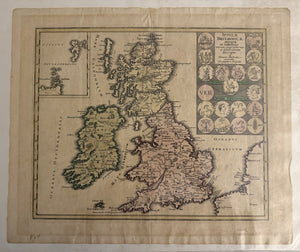 1720 Christoph Weigel Antique Map Britain “Insulae Britannicae Antiquae”