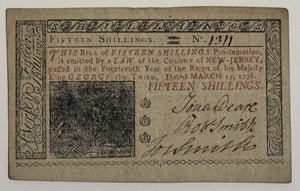 1776 New Jersey Colonial Currency 15 Shillings Issac Collins Leaf Print