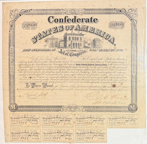 Confederate States of America 1863 Bond Document.