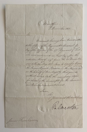 1812 Lord Palmerston Signed War Office Letter Napoleonic Wars