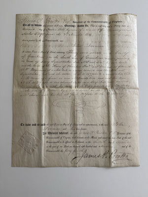 1814 Virginia Land Grant – Gov. James P. Preston