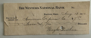 1910 Wright Brothers Check To American Express Signed By Lorin Wright