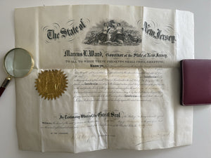 1866 New Jersey Law License – Gov. Marcus L. Ward
