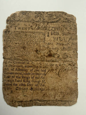 1746 Delaware Colonial Currency Benjamin Franklin Printed