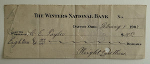 ORVILLE WRIGHT Signed 1908 Check Payable to Charlie Taylor