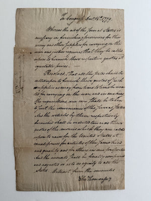 1780 Resolution Extract Signed By Charles Thompson