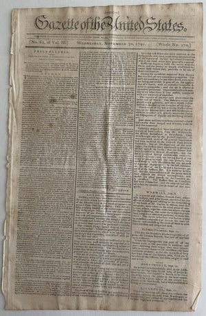 Thomas Jefferson Signed In Type Report Gazette Of the U.S. Newspaper