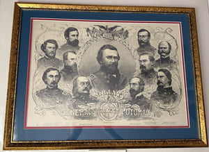 Woodcut Print, Grant And The Generals Of The Army Of The Patomac, Framed