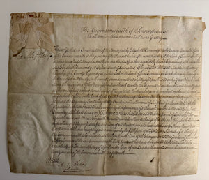 1791 Thomas Mifflin Signed Pennsylvania Land Patent – Elizabeth Dunwoody – York County – Vellum – "Elizabeth's Retreat"