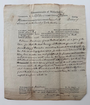 1800 Stephen Longfellow Signed Court Writ – Father of Henry Wadsworth Longfellow – Early Maine Legal Manuscript