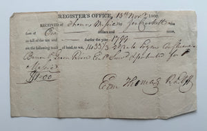1800 Kentucky Register's Office Land Tax Receipt – 1,433⅓ Acres on Green River – Relative of Davy Crockett, Logan County Frontier