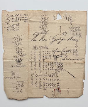 1805-1820 Financial Accounting Manuscript Addressed to "The Hon. George Read," New Castle, Delaware