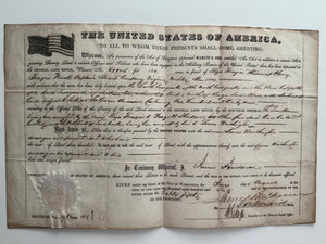 1860 James Buchanan U.S. General Land Office Bounty Land Patent – War of 1812 Widow Eliza Frazier – 120 Acres in Wisconsin – Embossed Seal