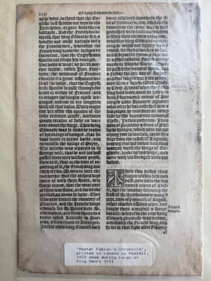 1533 Edward III’s Campaign in France and the Battle of Crécy — Tudor-Era Fabyan Chronicle Leaf,