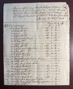 1738 Colonial Philadelphia Import Invoice for Joseph Paschall — Associate of Benjamin Franklin  London