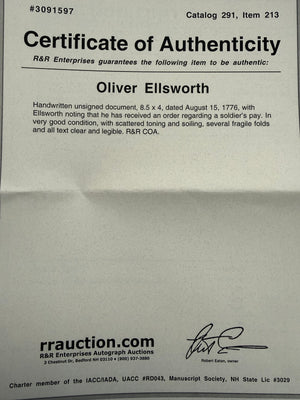 1776 Revolutionary War Gun Purchase — Signed by Noah Phelps — Oliver Ellsworth Handwriting Attribution — R&R COA