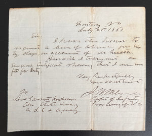 1861 Confederate Capt J B S Alexander Signed Letter Monterey VA West Point